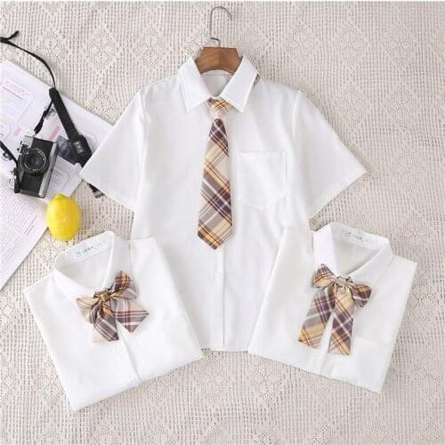 Women Blouses Shirt Short Sleeve Solid White Tops With Tie Bow New Summer Japanese Korean JK Style Female Shirts Lapel Blouses