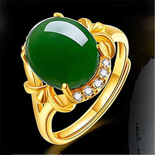 Vintage green jade emerald gemstones zircon diamonds rings for women 14k gold color jewelry bijoux party accessory birthday gift