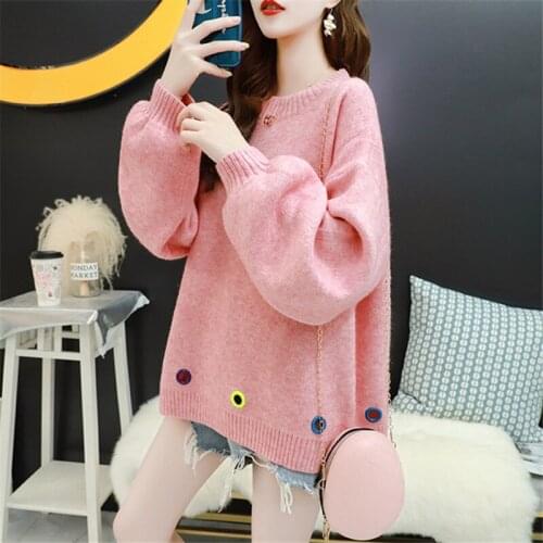 Autumn Winter Thick Pink Knitted Sweater Women Fashion Loose O-Neck Long Sleeve Knit Pullover Tops Female 3 Color Jumper Ladies