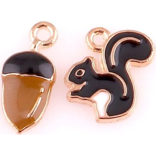 10pcs Enamels Black Squirrel Nuts Alloy Earring Charms DIY Handmade Making Hair Necklace Jewelry Pendant Accessories