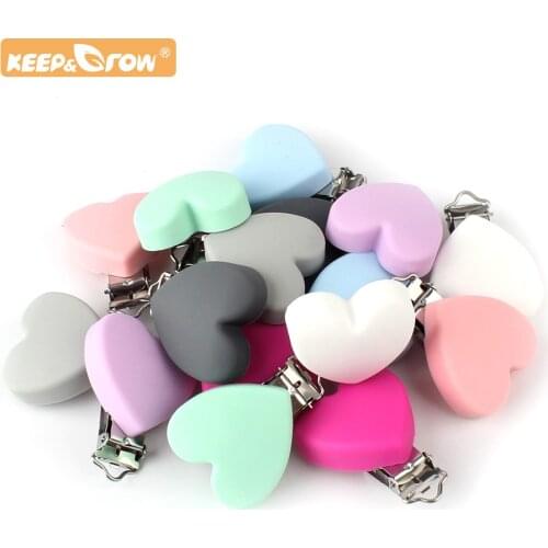 Keep&Grow 20pcs Heart Silicone teether metal Clip Pacifier silicone rodent Accessories DIY Baby Teething Necklace Pendant Clamp