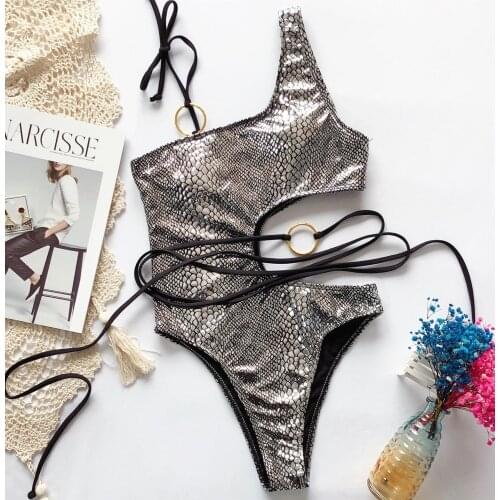 2020 hot bikini one-piece swimsuit new hollow one-shoulder bikini one-piece snake print swimsuit YY-55