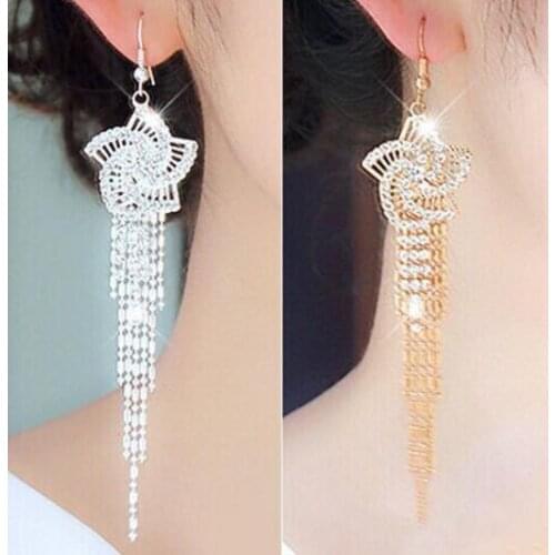 2020 South Korea Exaggerated Flower Tassel Earrings Super Long Rhinestone Ear Line Earrings butterfly