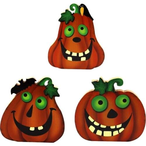 3Pcs Halloween Wooden Table Decoration Cartoon Spooky Pumpkin Block Sign Backdrop Rustic Farmhouse Home Office Holiday N0PA