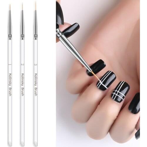 3Pcs/set Nail Tool Gel Nail Art Line Painting Brushes Crystal Acrylic Thin Liner Drawing Pen Nail Art Manicure Tools Set