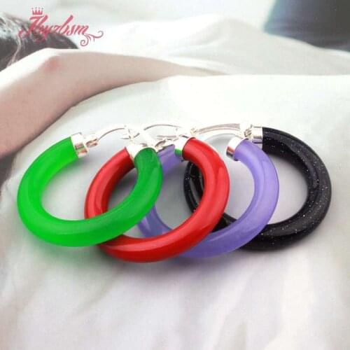 30mm Semicircle Stone Beads White Tibetan Silver Trendy Fashion Jewelry Woman Earclip Hoop Studs Earrings 1 Pair,Free Shipping