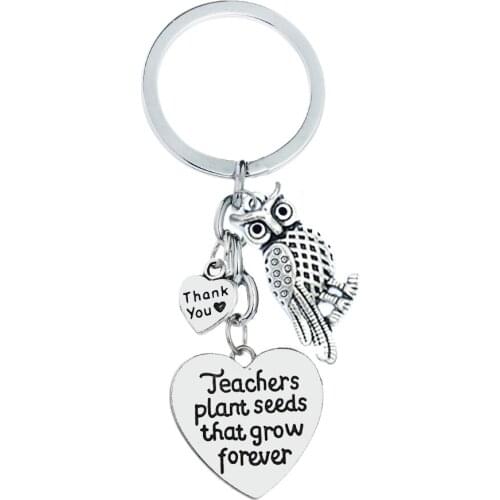 36PC Owl Pendant Thank You Love Heart Charm Keychains Teachers Plant Seeds That Grow Forever Keyring Teachers Day Gifts Jewelry