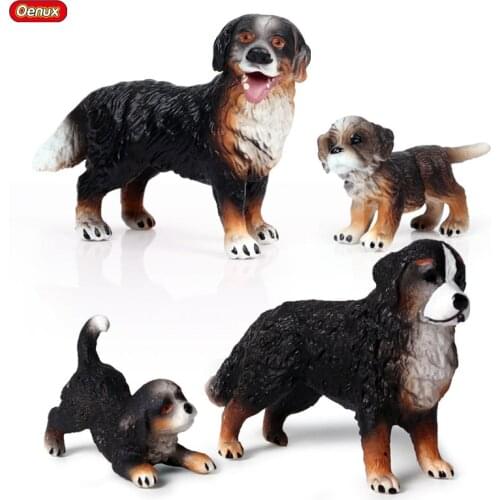 Oenux 4PCS Classic Bernese Mountain Dog Animals Model Action Figures Cute Puppy Figurines PVC Home Decor Lifelike Collection Toy
