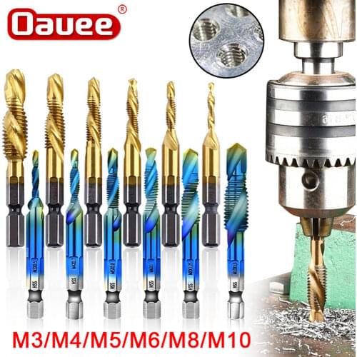 6Pcs Titanium Plated Hex Shank HSS Screw Thread Metric Tap Drill Bits Screw Machine Compound M3 M4 M5 M6 M8 M10 Hand Tools