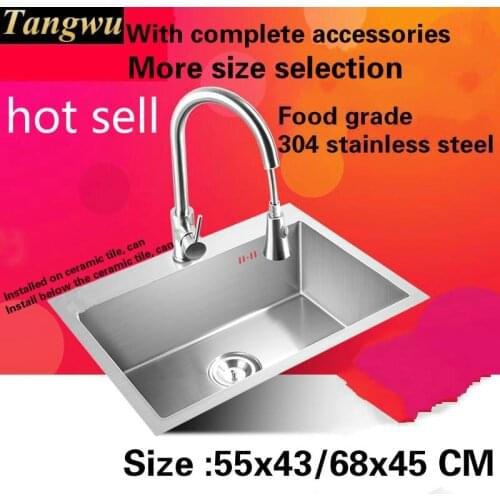 Free shipping kitchen sink 3 mm thick durable food grade 304 stainless steel ordinary single slot hot sell 55x43/60x45/68x45 CM