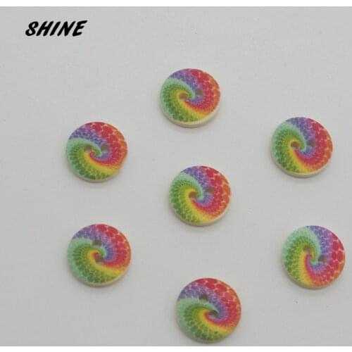 SHINE Wooden Sewing Button Scrapbooking Round Two Holes Color Vortex 15mm 50PCs Costura Botones Decorate bottoni botoes