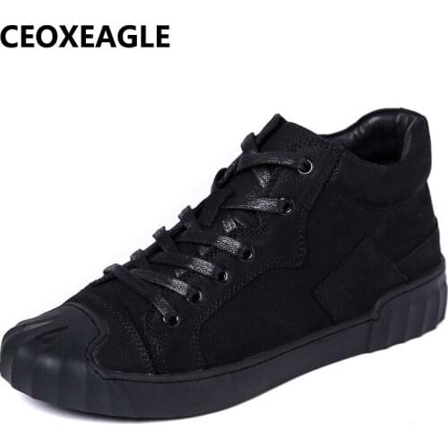 Black Men Boots Winter With Fur 2018 Cowsuede Leather Shoes Men Warm Casual Boots Male Rubber Ankle Snow Botas Lace Up Vintage