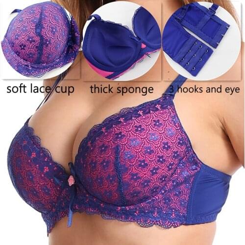 Plus Size Sexy Lingerie Bras for Women Push Up Lace Floral Bralette Padded Brassiere Top Bh Underwire Plus size 85B-100C CupThin