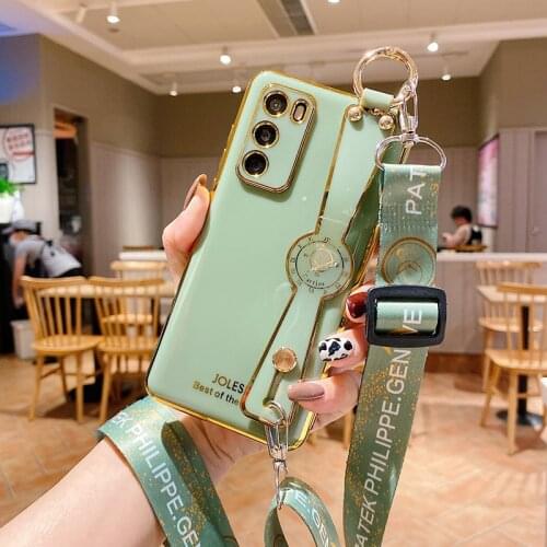 Plating Wrist Strap Case For Huawei Honor 9A 9X X10 Max 20 30 30S 30 Pro Lite V30 Pro Play 3 4T Pro Neck Lanyard Silicone Cover