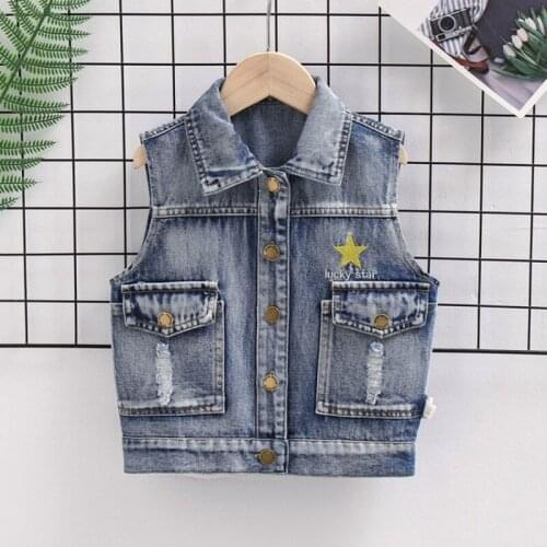 2021 Autumn New 3 4 6 8Years Children Jeans Outerwear Fashion Kids All Match Demi Vest Casual Pocket Waistcoat For Boys Girls