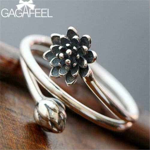 GAGAFEELVintage 925 Sterling Silver Lotus Flower Rings for Women European 3-layers Silver Ring Female Jewelry
