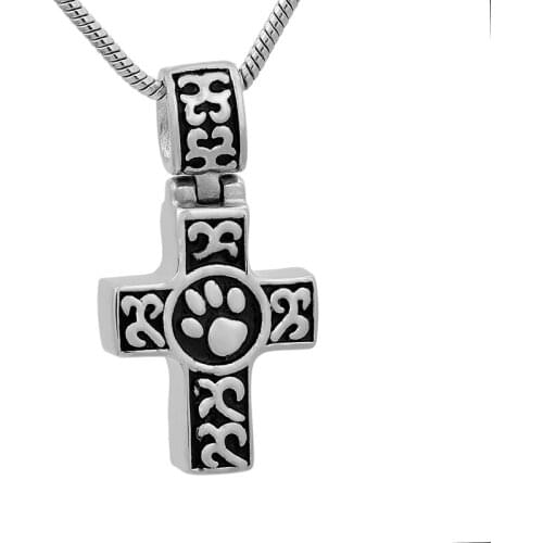 IJD9786 Pet Paw Print with Cross Stainless Steel memorial pendants Ashes Urn Cremation souvenir keepsake jewelry
