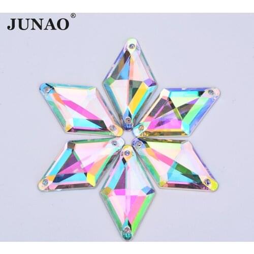 JUANO 18*30mm Sewing AB Crystal Rhinestones Flat Back Rhombus Crystal Strass Applique Fancy Acrylic Stones For DIY Crafts