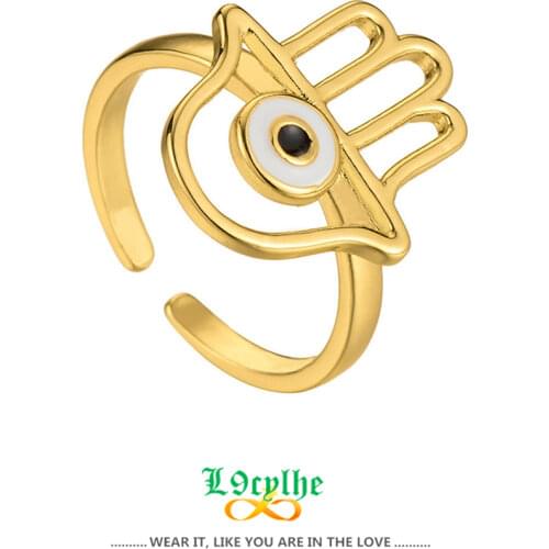 Retro Hand of Fatima Hamsa Evil Eye Finger Rings Lucky Protection Ring Jewelry Women Men adjustable Gold Anillos Para Hombre