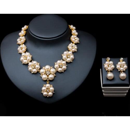 New wedding african beads simulated pearl jewelry set gold color parure de bijoux necklace stud earring free shipping