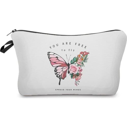 Pretty Printed Butterfly Cosmetics Organizer Bag Fashion Womens Makeup Bag Custom Made Storage Bags for Women Small Female Bag