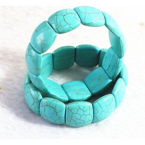 Fashion blue calaite turquoises stone 22x18mm Rectangle beads DIY Jewelry Bracelets Bangles 7.5" B315