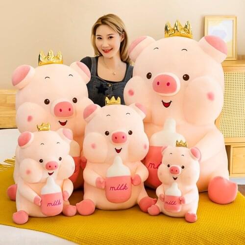 Cartoon Crown Bottle Pig Plush Toys Plush Pillow Stuffed Plush Animal Girl Christmas Gifts Toys for Children Home Decor