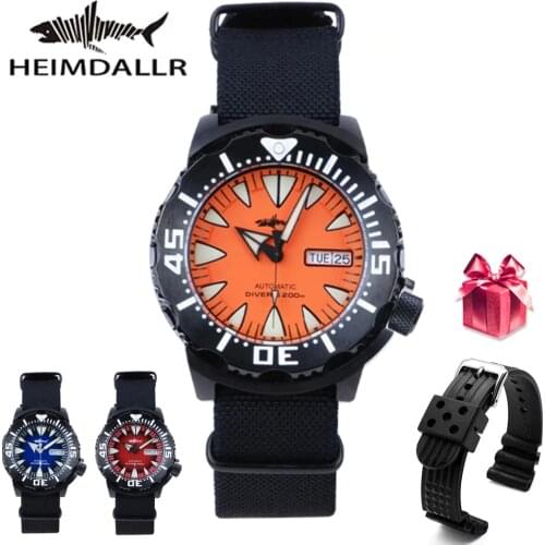 Heimdallr Monster Automatch Mens Watch NH36 Black PVD Coated Case Diver Watch 200M Mechanical Watches Sapphire Luminous Dial