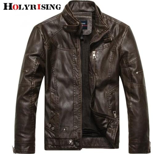 5XL Mens Leather Jackets Motorcycle Stand Collar Zipper Pockets Male PU Coats Biker Faux Leather Fashion Outerwear 19260