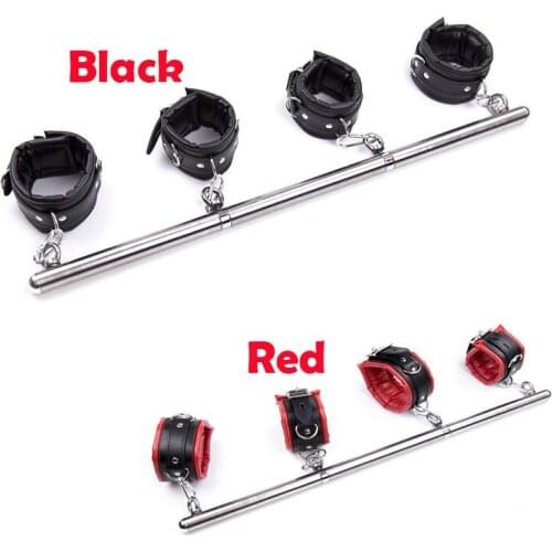 Soft Padded Hand Cuffs &Ankle Cuffs Restraints Shackle Disassemble Stainless Steel Metal Spreader Bar Bondage Set BDSM Sex Toys