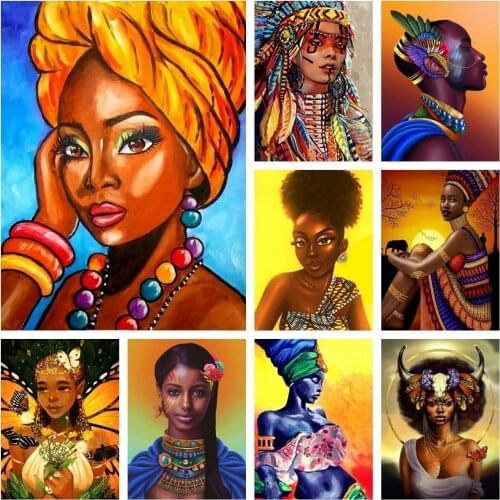 Brown Skin Girl Paint By Numbers Set Oil Painting For Adults DIY Kits Canvas Frame Picture Drawing Coloring By Numbers Decor