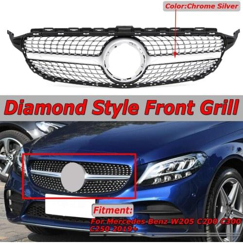 New W205 Diamond Grille Diamond Style Car Front Bumper Grille Grill Mesh For Mercedes For Benz C Class W205 C200 C300 C250 2019