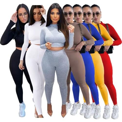 Autumn Winter Fitness Sportswear Push Up Two Piece Sets Women Fashion Casual Workout Skinny Tracksuits Long Sleeve Top Pants Set