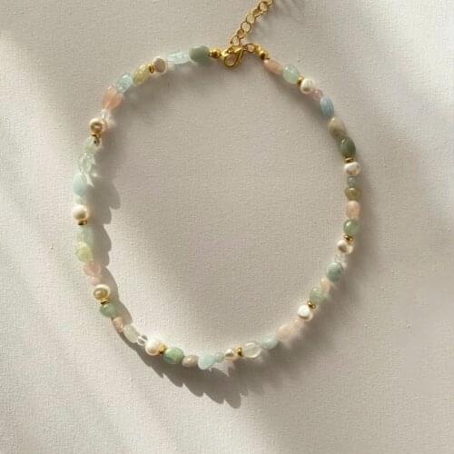 Bohemian Colored Stone Necklace Green Pink Blue Stone Creative Design Jewelry Gifts for Women жемчуг натуральный choker 2021