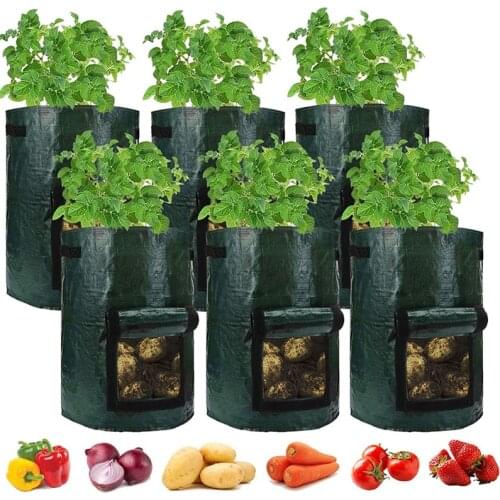 10 Gallon Plant Grow Bags-6 Packs Fabric Grow Pots for Potato Thickened Garden Growing Bags with Window and Handles