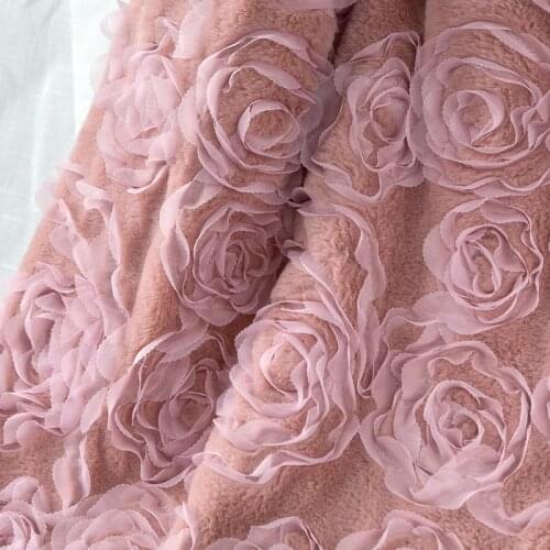 Peony rabbit velvet embroidered fabric plush fabric faux plush fur fabric for winter coat vest Fur collar plush fur tissu telas