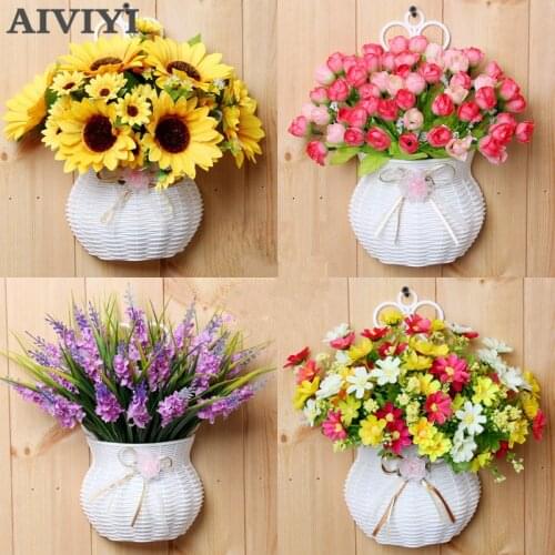 Plastic vase with silk flowers hanging basket container for flower plant home party wedding decoration DIY flower set