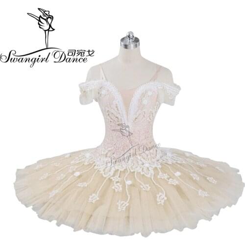 Adult beige cream professional ballet tutu girls peformance tutu puffy flower fairy doll classical ballet stage costumeBT9073