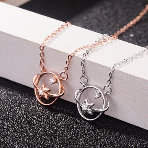 Simple Rhinestone Star Planet Pendant Necklace Women Fashion Wedding Party Jewelry Accessories