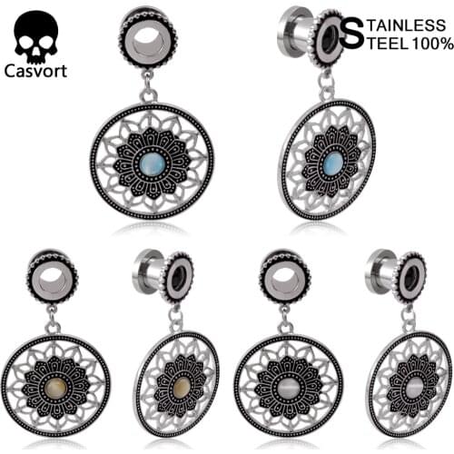 Casvort 2PCS New Helix Dangle Ear Plugs Piercing Body Jewelry Stainless Steel Screw Opal Ear Gauges Tunnels Earrings For Best Gi