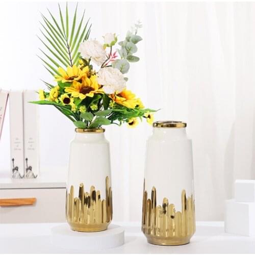 Light Luxury Ceramic Vasel Electroplated Ceramics Stylish Living Room TV Cabinet Home Decoration Countertop Vase