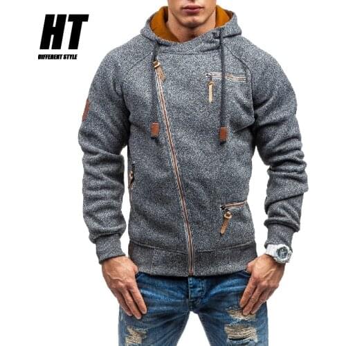 Hoodies Men Fashion Diagonal Zipper Sweatshirt Male Personality Solid Autumn Tracksuit Casual Mens Clothing Outerwear Sportswear