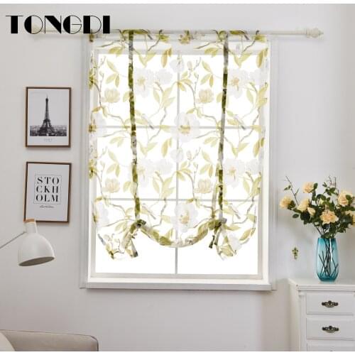 TONGDI Tulle Print Curtain Pastoral Elegant Brids Leaves Floral Transparent Decor For Spring KitchenParlour LivingRoom Bedroom