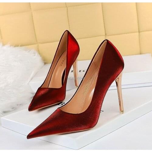 Womens Sequined Cloth Hight Heels 10.5cm Champagne Gold Heeled Bling Blue Ladies Banquet Shoes 34 Sexy Wine Red Satin Pumps 43