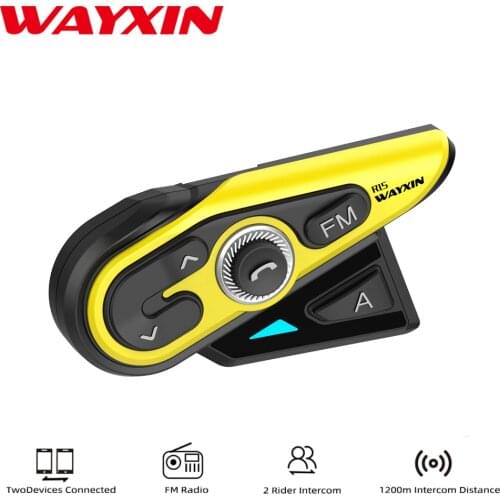 WAYXIN 1Pcs Bluetooth 5.0 Intercom Motorcycle Helmet Headsets 2 Rider 1200M Intercom Moto Interphone R15 FM Music Sharing