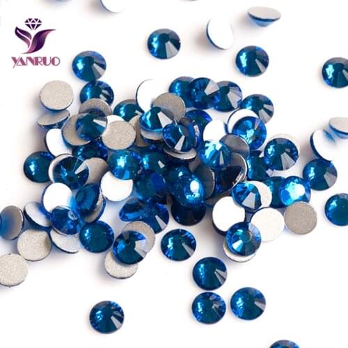 YANRUO Capri Blue Glass Strass Non Hotfix Rhinestones Glue on Nails Crystal Stones Wholesale Gemstone beads