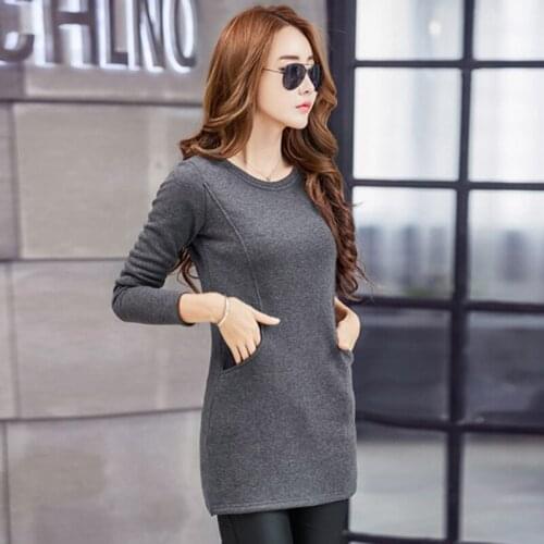 Camiseta Mujer Pockets Fashion cotton T Shirt Women 2019 Winter Long Sleeve Tshirt Women Korean Womens Tops O-Neck T-Shirt Femme