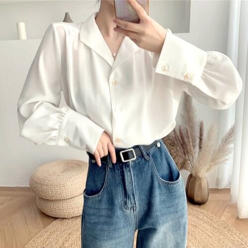 Oversized Shirt Fashion Women Blouses Professional Long Sleeve Lapel Shirt Solid Color Top Blusas Mujer