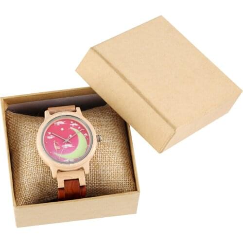 Lady Full Wood Luminous Watch Minimalist Dial Quartz Watches and Box Women Wooden Band Fold Buckle with Manual Strap Adjuster