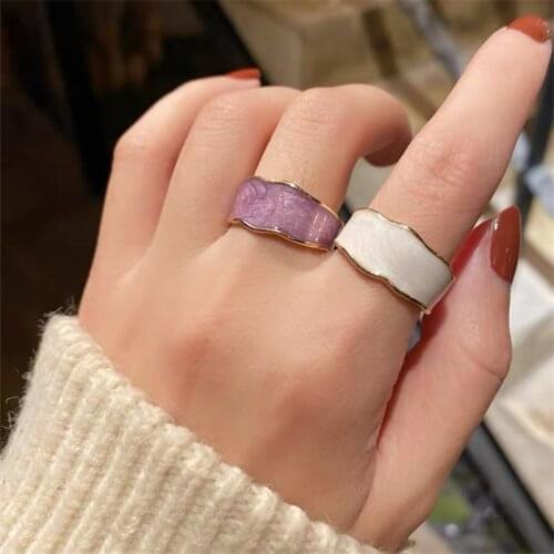 Punk Vintage Colorful Enamel Chunky Ring For Women Metal Gold Color Irregular Opening Adjustable Ring Party Finger Jewelry Gift